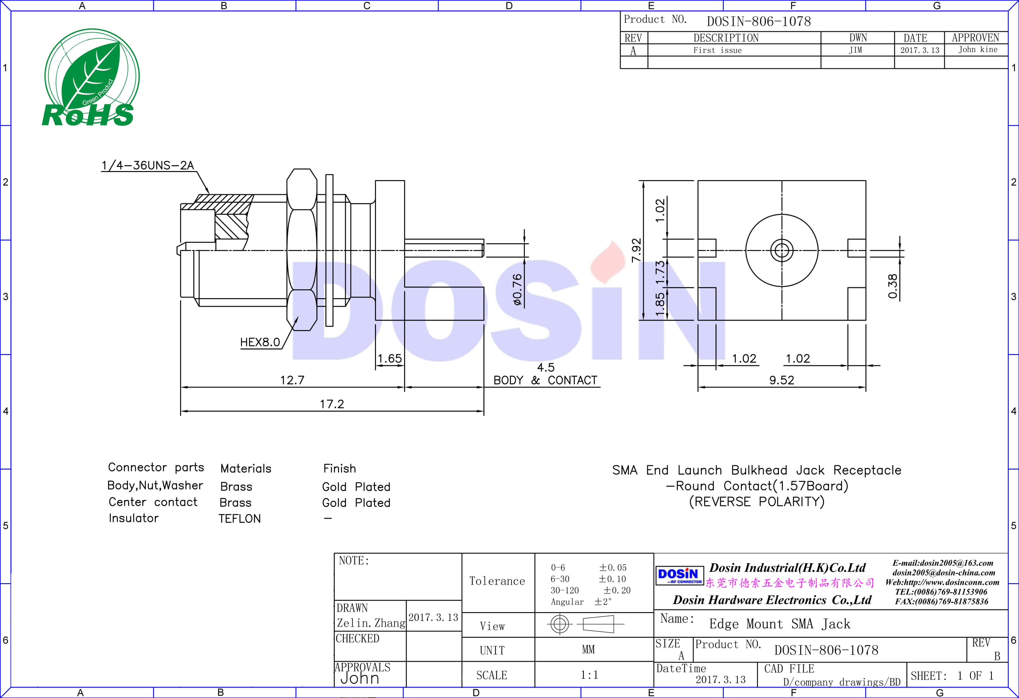 SMA直式母头卡板式pcb连接器插座